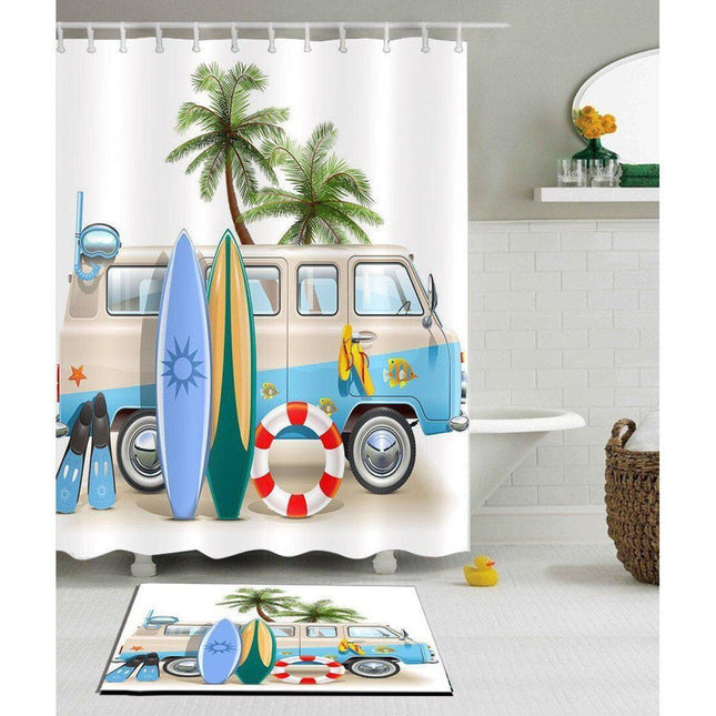 Kesäinen surffiauto-aiheinen suihkuverho