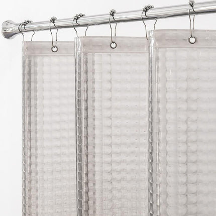 Läpinäkyvä suihkuverho kohokuvioidulla pinnalla