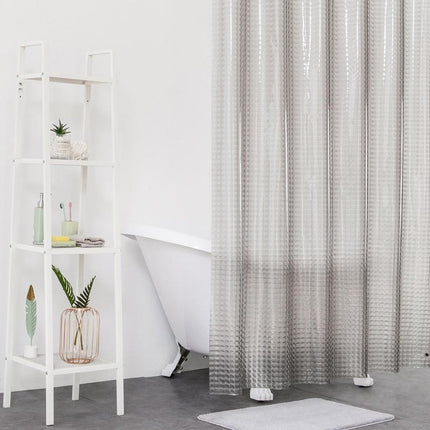 Läpinäkyvä suihkuverho kohokuvioidulla pinnalla