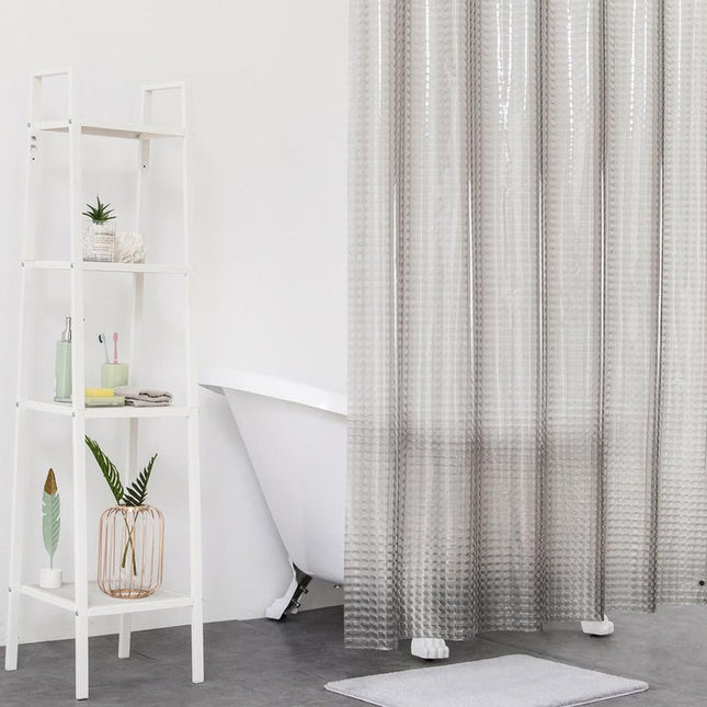 Läpinäkyvä suihkuverho kohokuvioidulla pinnalla