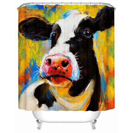 Taiteellinen suihkuverho värikkäällä lehmällä